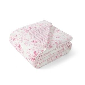 Floral Pink and White Laura Ashley Zoe Reversible Coco Flannel Throw